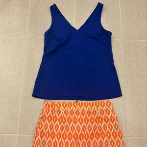 Annabella Orange and White Patterned Skirt with blue top